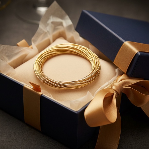 Womens Stainless Steel Gold Interlocking Bangle Bracelet - Picture 7 of 7